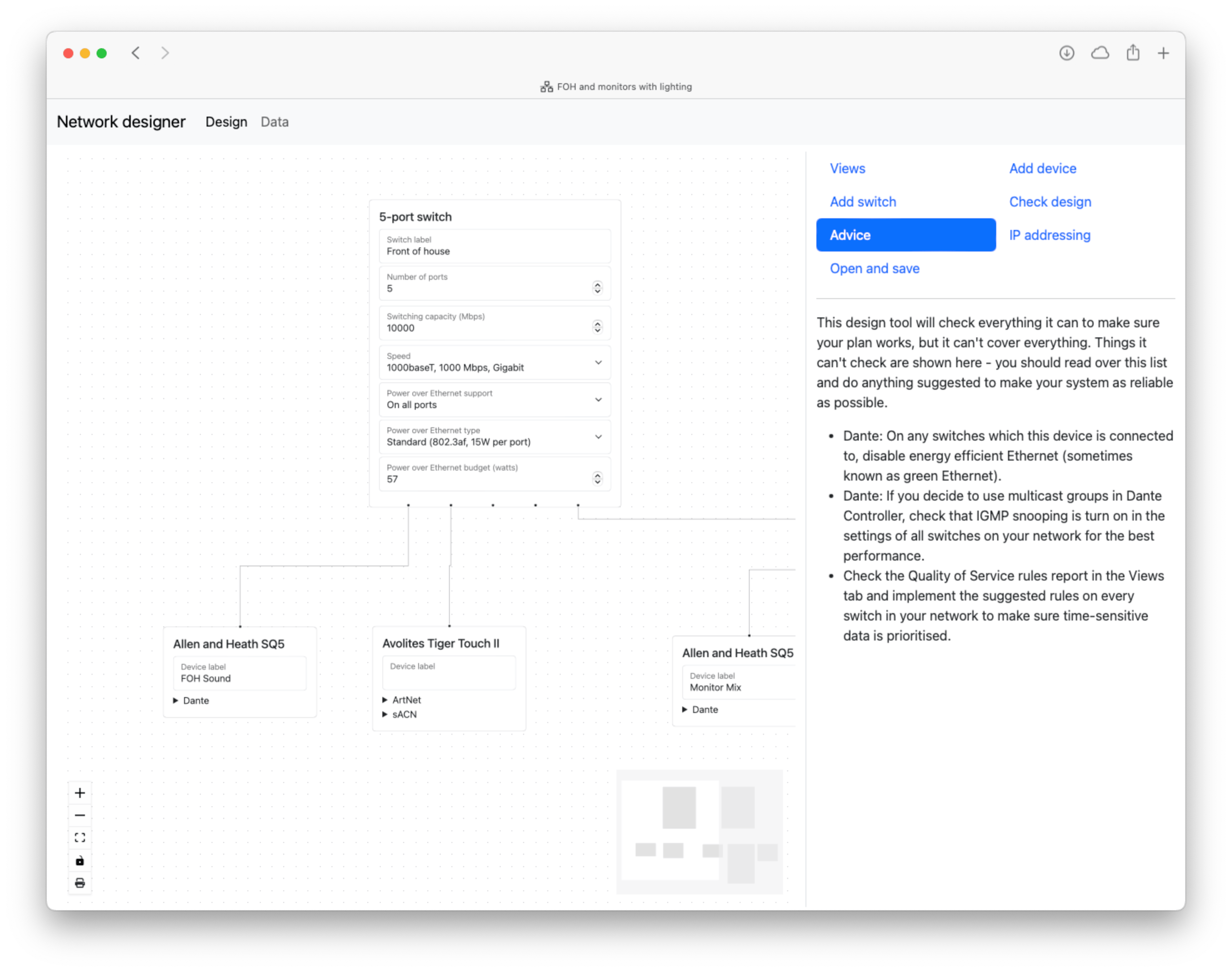 The tool’s Advice pane tells the user some general things to check based on the devices in use, in this case including disabling Energy-Efficient Ethernet and checking the Quality of Service rules report.